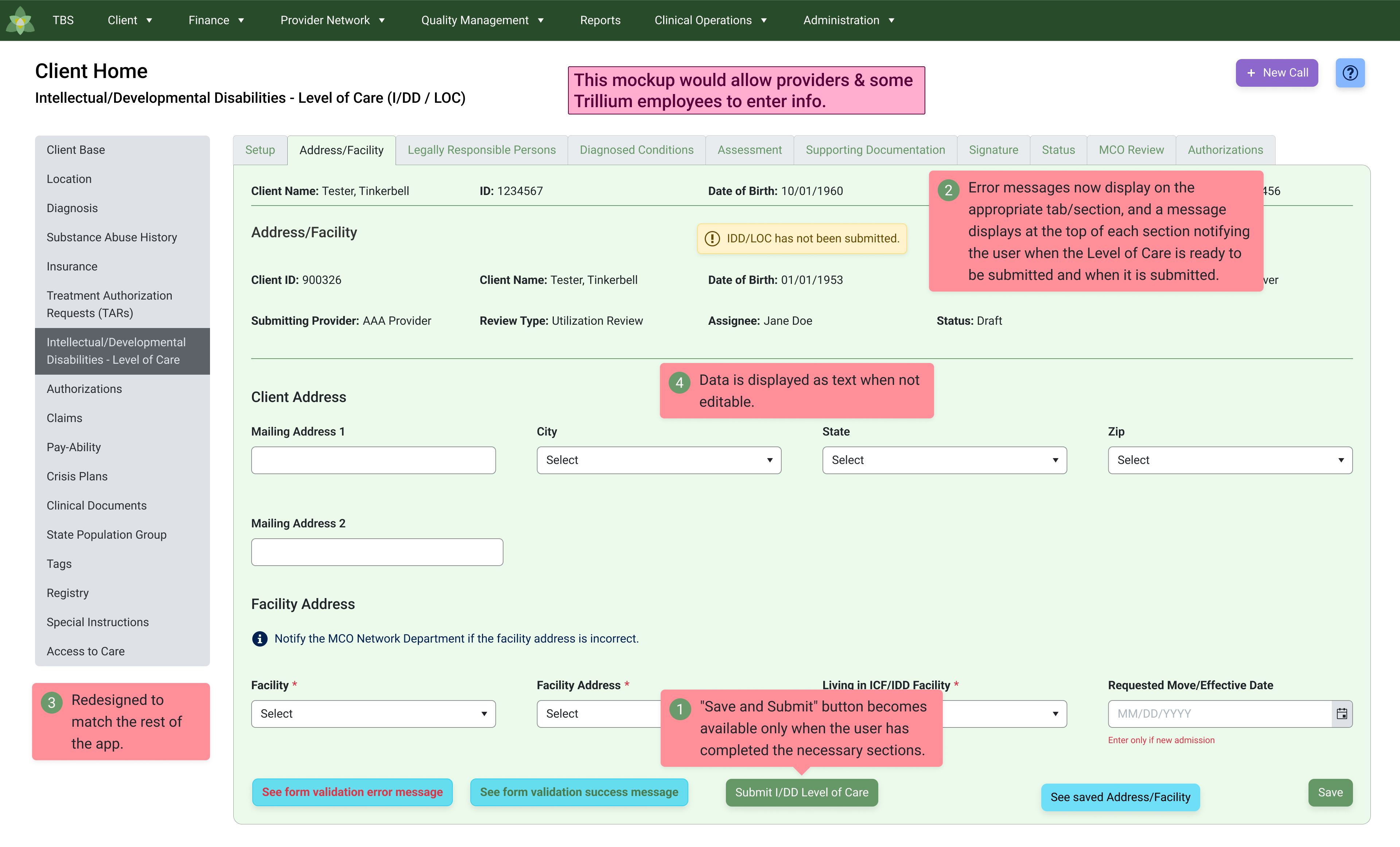 Redesigned Level of Care Eligibility page